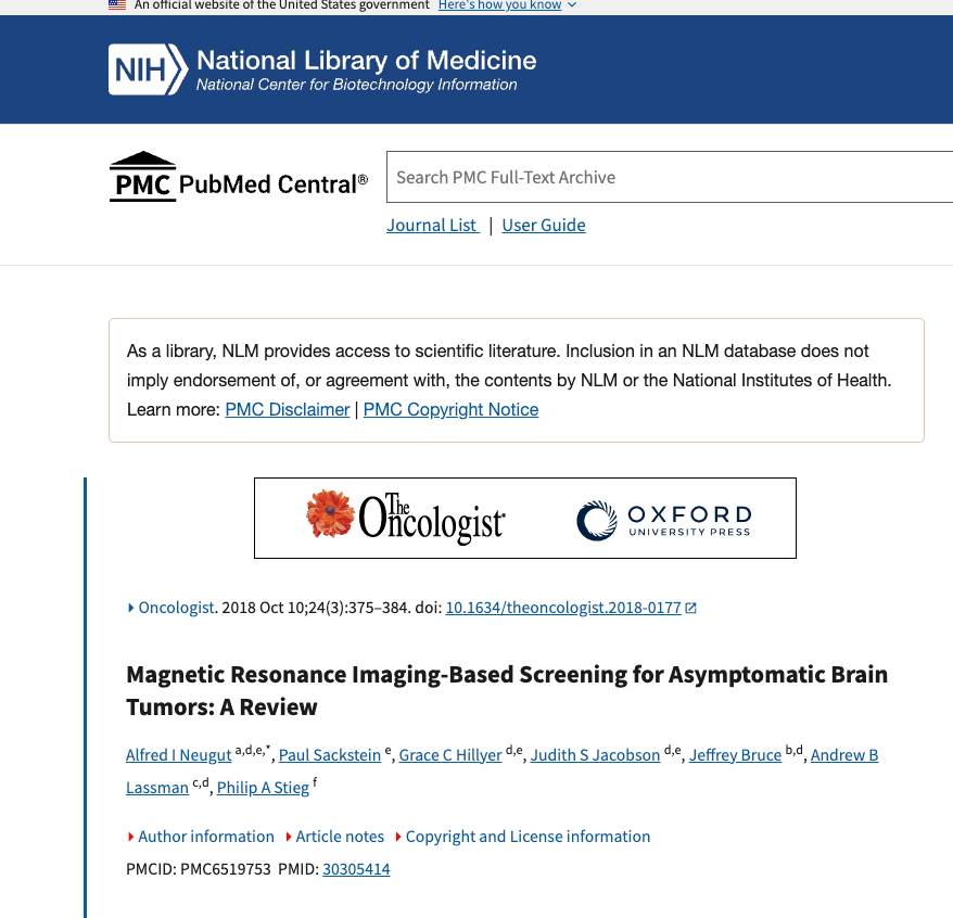 MRI-Based Screening for Asymptomatic Brain Tumors: A Review